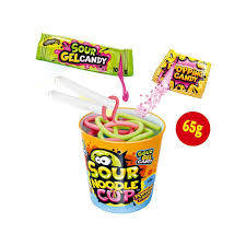 JOHNNYBEE SOUR NOODLE CUP POPPING & SOUR GEL CANDY GR. 65