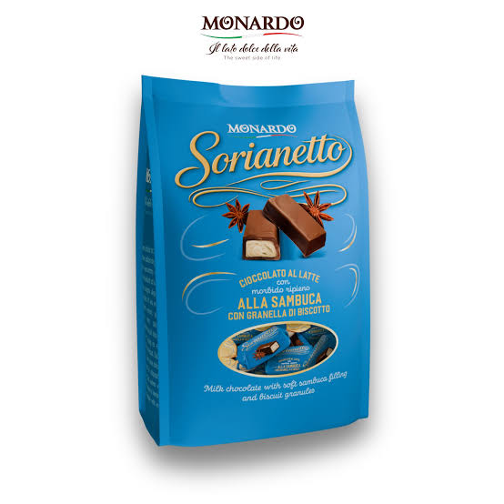 MONARDO SORIANETTI AL LATTE RIPIENI DI SAMBUCA E GRANELLA DI BISCOTTO GR.80