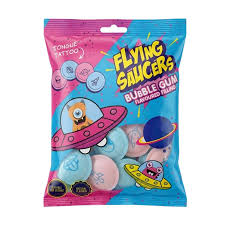 NUBBE FLYING SAUCERS BUBBLEGUM CIALDE DI CARAMELLE RIPIENE CON POLVERE E TATTOO LINGUA GR.40