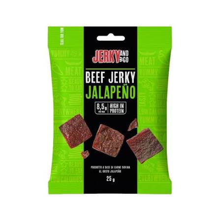 JERKY AND GO BEEF JERKY SNACK DI CARNE BOVINA AFFUMICATA ALLO JALAPENO GR.25