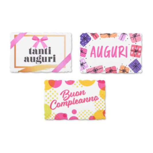 MODECOR TARGHETTA AUGURI ROSA IN ZUCCHERO 3 MODELLI (21008B)