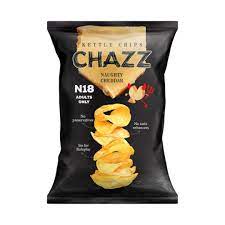 CHAZZ KETTLE CHIPS NAUGHTY CHEDDAR GR.90